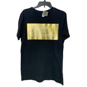New Upcycled Hand Printed Womens Small Saving the Planet Superpower Tee Shirt
